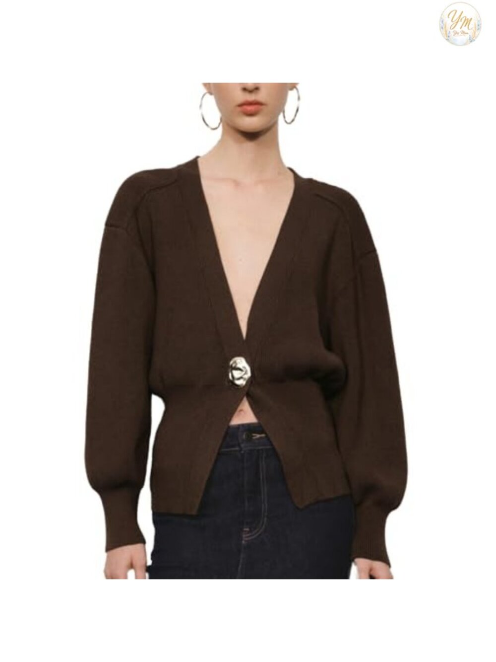 Women's Knitted Cardigan Long Sleeve V-Neck Lightweight Sweater Gold Button